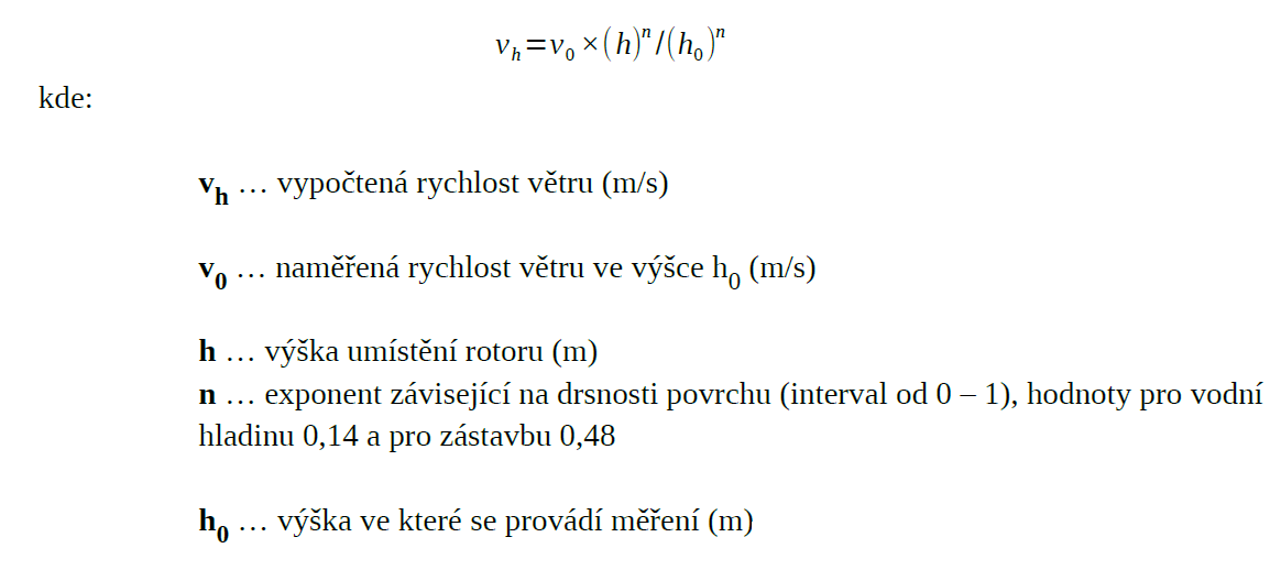 přepočet rychlosti větru pro jinou výšku